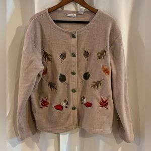 Vintage Sweater Nick & Sarah‎ Tan Sweater Leaves Button Cardigan Size XL